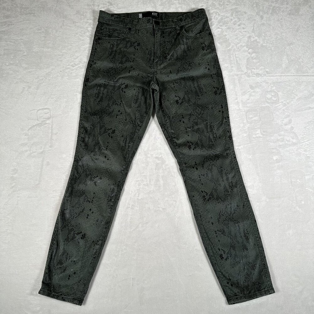 KUT from the Kloth Pants Women Size 10 Green Connie Skinny High Rise Snakeskin
